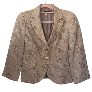 Y2K Anthropologie Tapemeasure Jacquard Gold Floral Blazer Jacket Size 8
